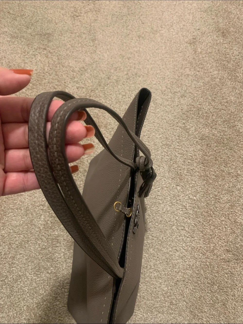 Tory Burch Pebbled Leather Tote in Taupe